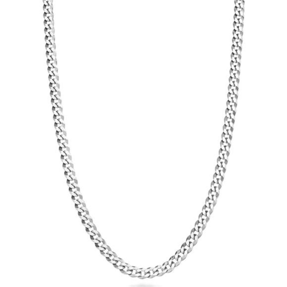 Italian Solid 925Sterling Silver 3.5mm Diamond CutCuban Link Curb Chain Necklace